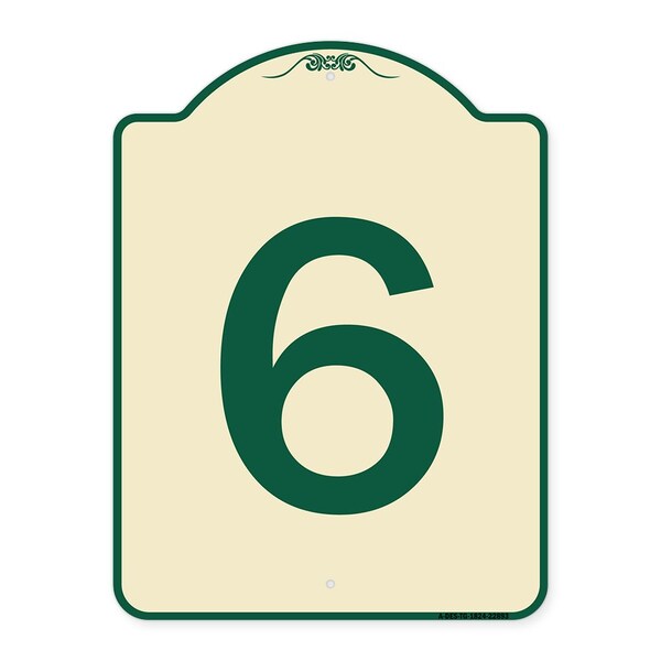 Designer Series Sign W/ Number 6, Tan & Green Heavy-Gauge Aluminum Sign, 24" x 18", TG-1824-22893